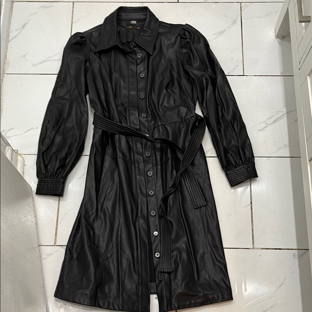 Calvin Klein Black Leather Jacket with Belt